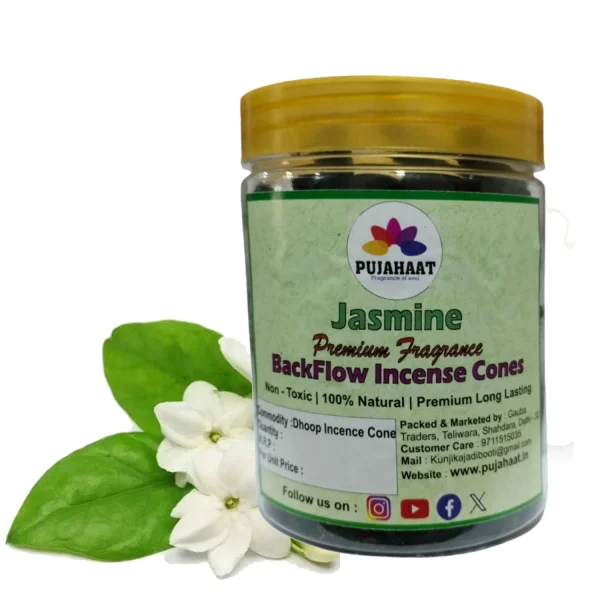 Jasmine Fragrance Premium Scented Backflow Incense Dhoop Cone by Pujahaat