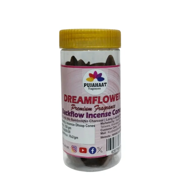 Pujahaat Premium Back Flow Dry Dhoop cones Incense Scented Smoke Cones / Dhoop for Smoke Fountains - Dreamflower Fragrance - Image 2