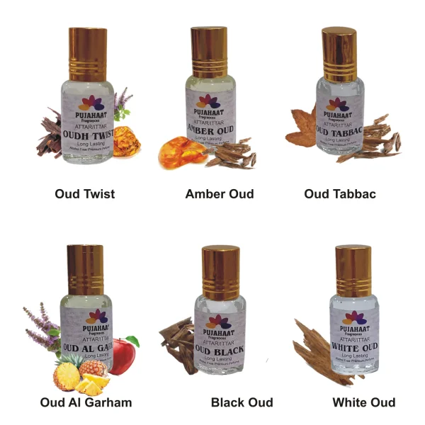 Pujahaat Premium Alcohol-Free Attar Gift Pack Of 6 Oudh Attar Combo Ittar Perfume