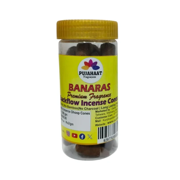 Pujahaat Premium Back Flow Dry Dhoop cones Incense Scented Smoke Cones / Dhoop for Smoke Fountains - Banaras Fragrance - Image 2