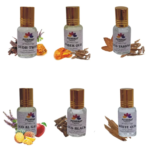 Pujahaat Premium Alcohol-Free Attar Gift Pack Of 6 Oudh Attar Combo Ittar Perfume - Image 2