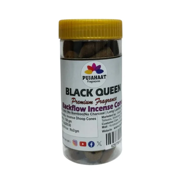 Pujahaat Premium Back Flow Dry Dhoop cones Incense Scented Smoke Cones / Dhoop for Smoke Fountains - Black Queen Fragrance - Image 2