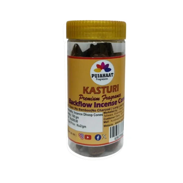 Pujahaat Premium Back Flow Dry Dhoop cones Incense Scented Smoke Cones / Dhoop for Smoke Fountains - Kasturi (Musk) Fragrance - Image 2