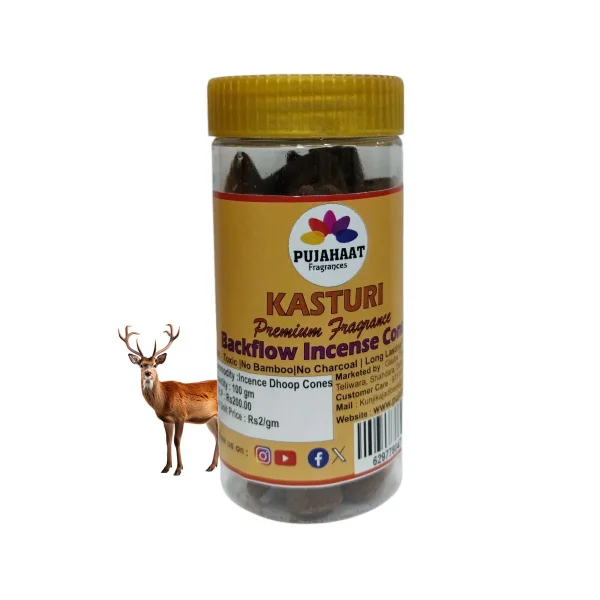 Pujahaat Premium Back Flow Dry Dhoop cones Incense Scented Smoke Cones / Dhoop for Smoke Fountains - Kasturi (Musk) Fragrance - Image 3
