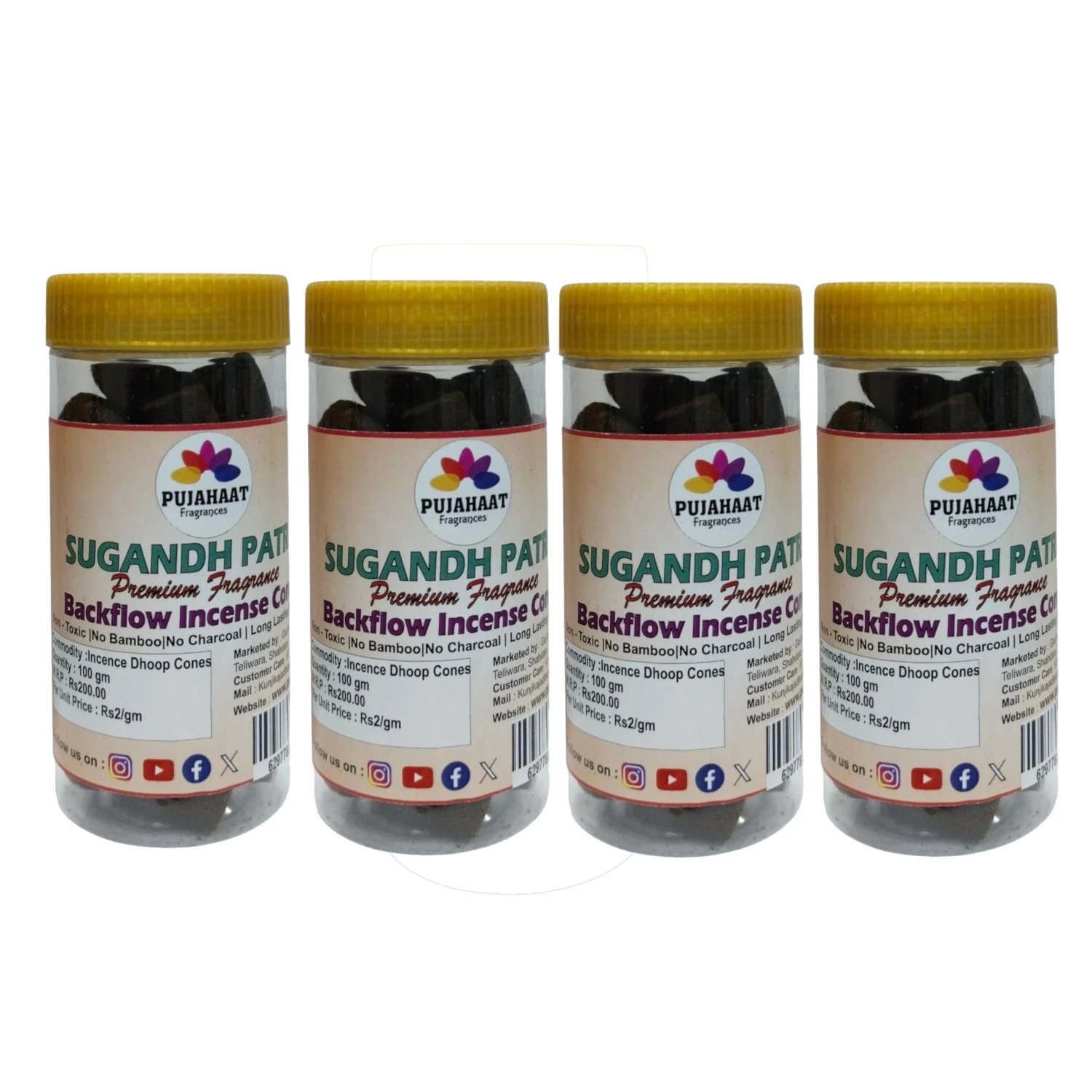 Pujahaat Sugandha Patra Backflow Cone 400gm jar-Premium Dhoop Cones